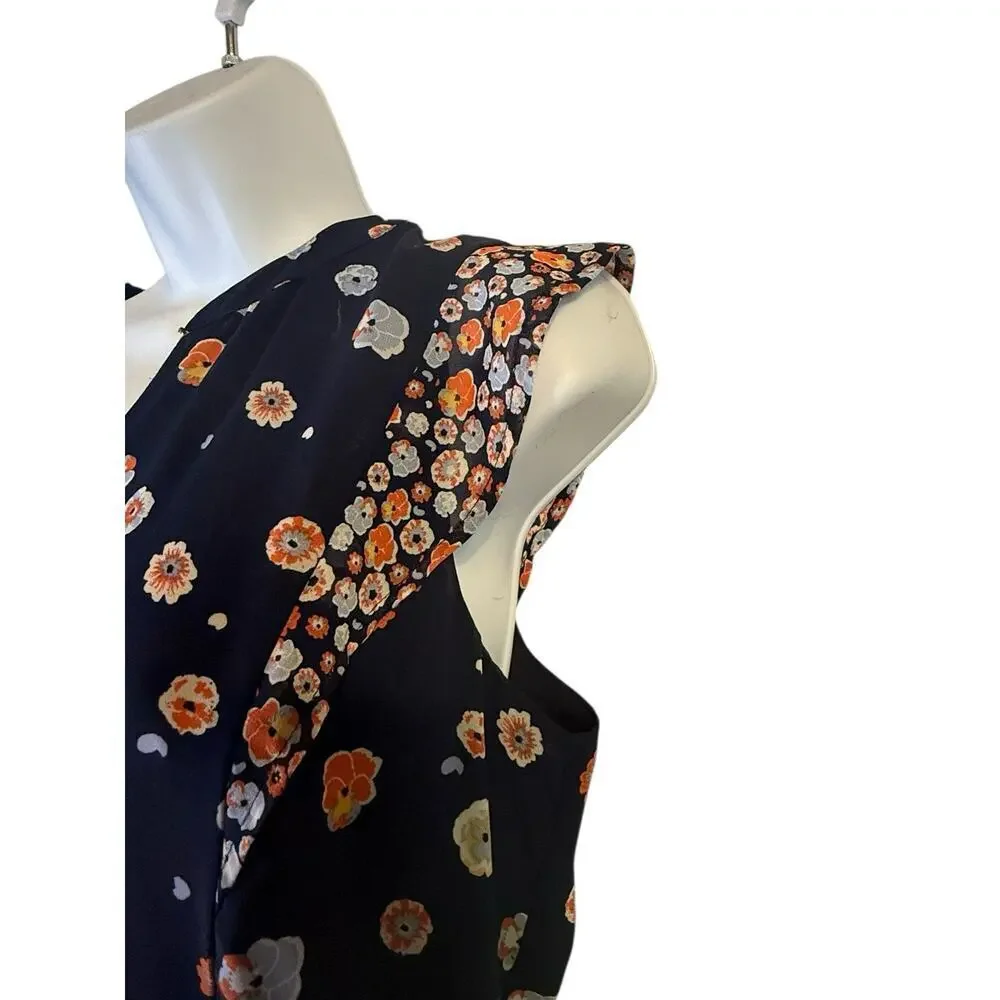 Maison Jules Women’s Floral Ruffle Hem Dress Navy Orange Print Size 12 - Picture 4 of 9